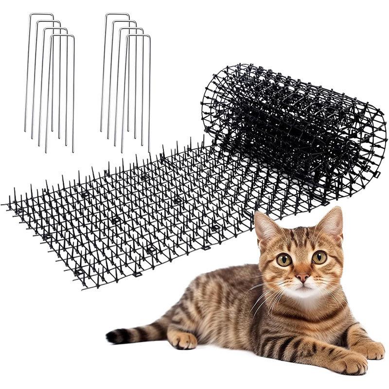 Black 2x4m Plastic Anti-Cat Spike Mat for Balcony and Garden Cat Deterrent.