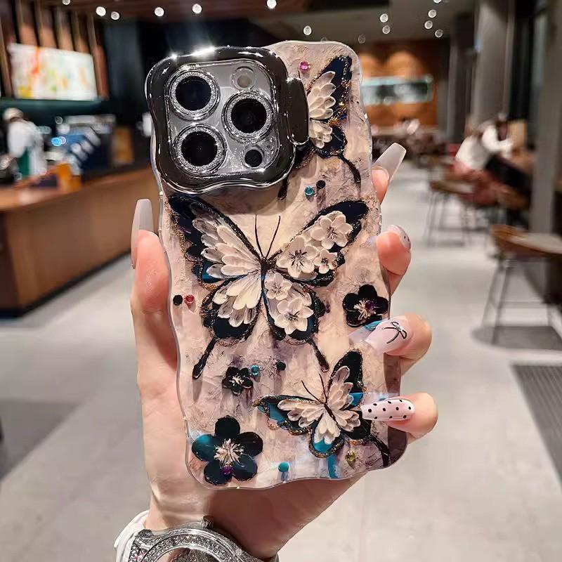 TPU Full Cover Phone Case IPhone 16 Pro Max 15 14 13 With Oil Painting Butterfly Design Anti Drop