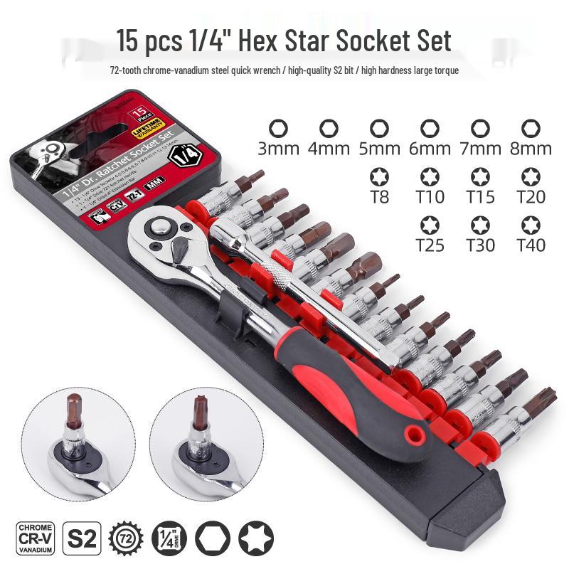 Multi-Functional Ratchet Socket Wrench Set with Hex Screwdriver Bits