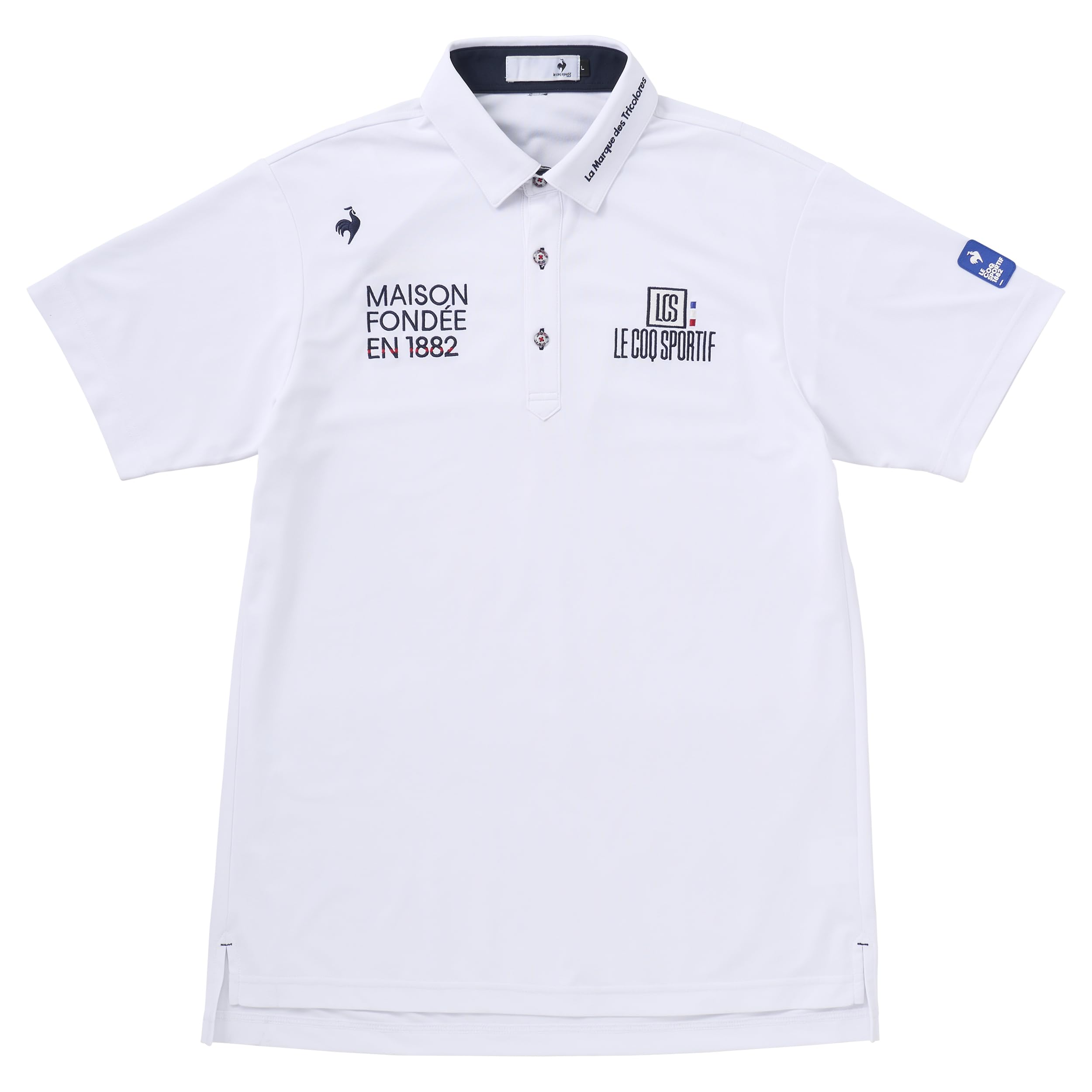 

Поло Coq Sportif UV WH00 [Le Golf] Рубашка с короткими рукавами, классическая, с воротником, однотонная, рубашка, вышивка, эластичная, защита, гольф, LG5SHS13M, мужская,