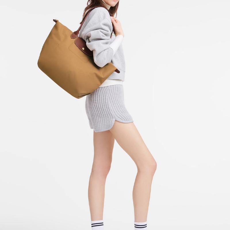 Longchamp Borsa Tote Le Pliage Original Logo Goffrato Chiusura a Bottone Borse Tote da Donna Marrone Chiaro L1899089P86