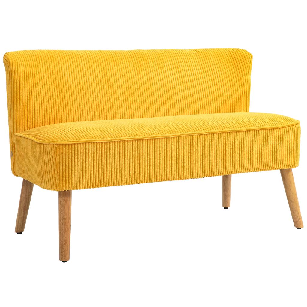 Two-Seater Sofa, Elegant Scandi Design, Solid Wood Frame, Up to 150 kg, 117 x 56.5 x 77 cm, Yellow