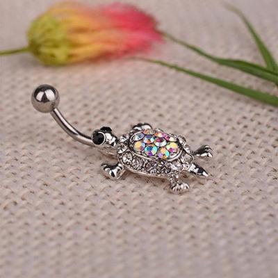 Damen-Bauchnabelpiercing-Ring mit niedlicher Schildkröte und Strasssteinen