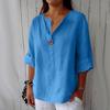 Bluse T-shirt da Donna in Cotone e Lino Larghe con Scollo a V e Bottoni Nuove Camicie Estive