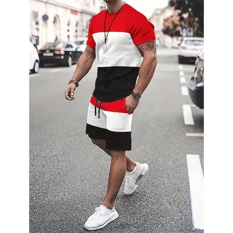 Sommer Herren Sportbekleidung Großer Zweiteiliger Retro Casual Street Suit 3D Einfach Bedruckter Strandanzug Herren T-Shirt Shorts Sportbekleidung