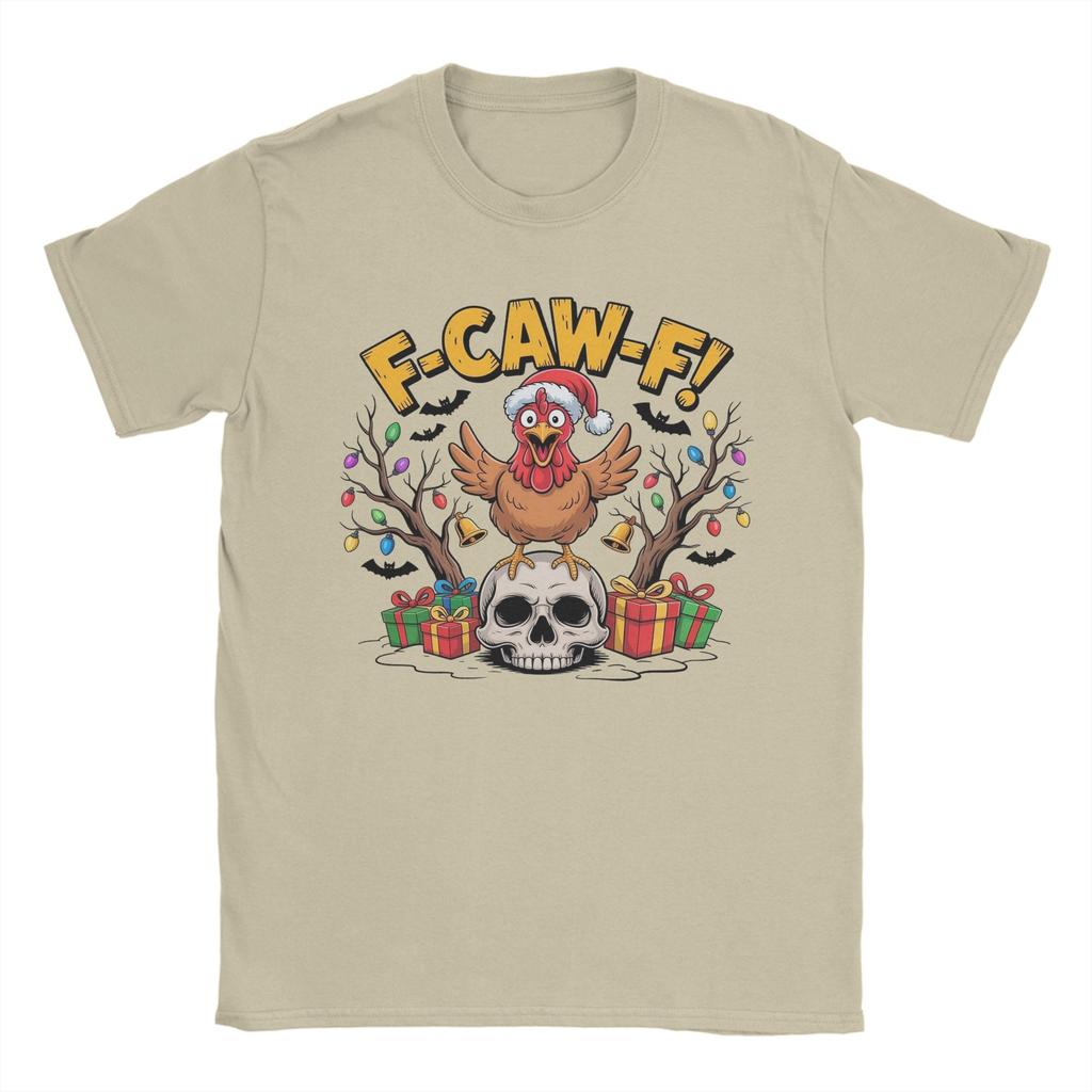 Hipster F-Caw-F Funny Chicken Christmas Skull T-Shirts for Men Crew Neck 100% Cotton T Shirt  Short Sleeve Tee Shirt Clothing