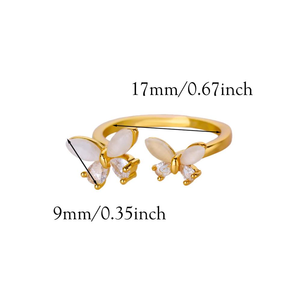 Dainty Zircon Butterfly Open Ring For Women Party Elegant Gold Color Multiple Butterflies Animal Anillos Stainless Steel Jewelry
