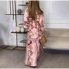 Women's Fashion Graffiti Print Lapel Shirt Trousers Two-piece Suit Summer Retro High Street Lady Elegant Suit