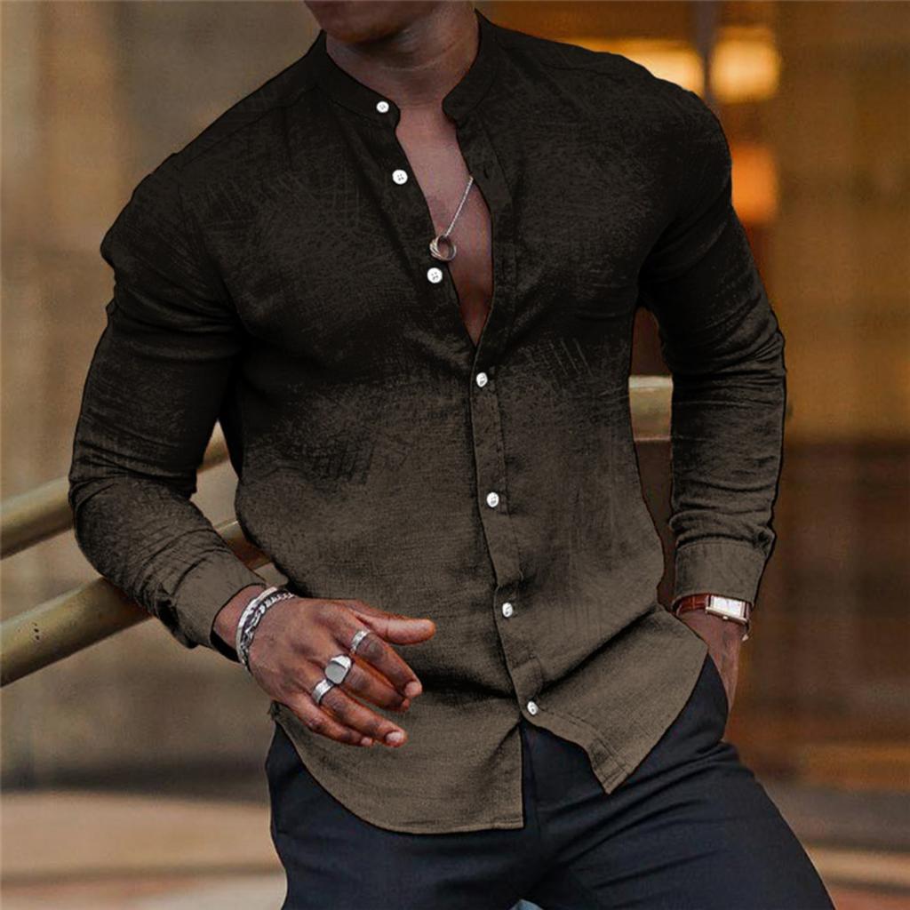 Men's Stand Collar Long Sleeve Shirt, Slim Fit Casual Fashion Top for Daily Wear