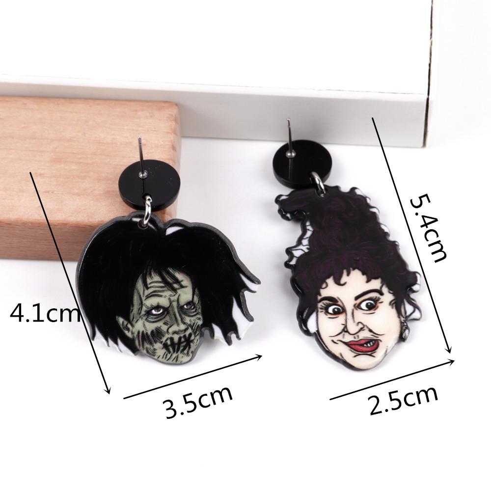 Scary Witch Lady Acrylic Halloween Earrings for Women Creative Funny Cartoon Wear Hat Skull Dangle Earring Gothic Jewelry Gifts