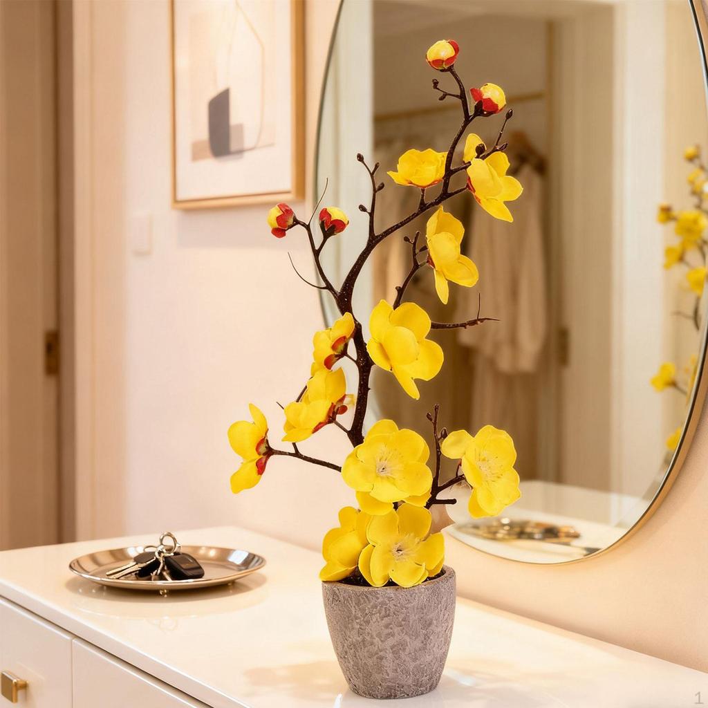 Künstliche Pflaumenblüte im Topf, Kunstpflanzen, Mehrzweck-Bonsai-Blume für den Innenbereich