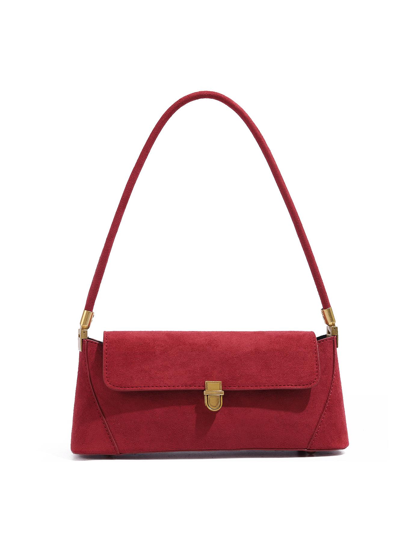 

Бордова оксамитова сумка під пахвами з оленячої шкіри - французька жіноча сумка через плече, ідеально підходить для осені та зими 27cm x 9cm x 10cm