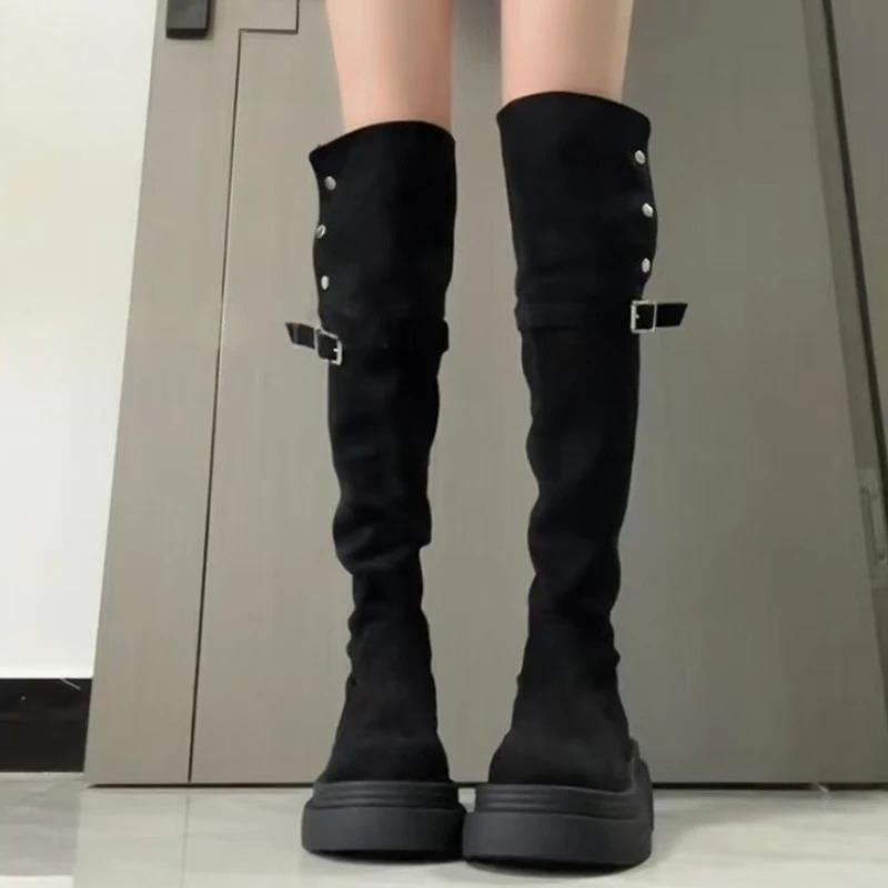Winter Fashion Women Over The Knee Knight Boots Fashion Fold Two Ways To Wear Shoes Female Thick Heel Silm Thigh High Booties