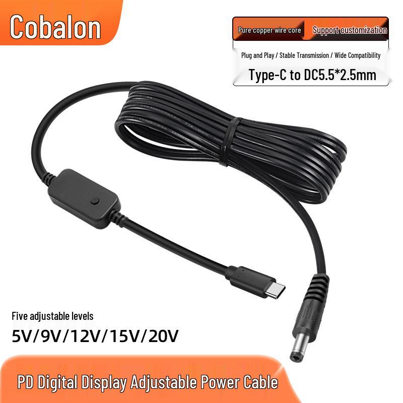 

PD Type-C to DC 60W Laptop Charging Cable with Adjustable Voltage (5V/9V/12V/15V/20V)