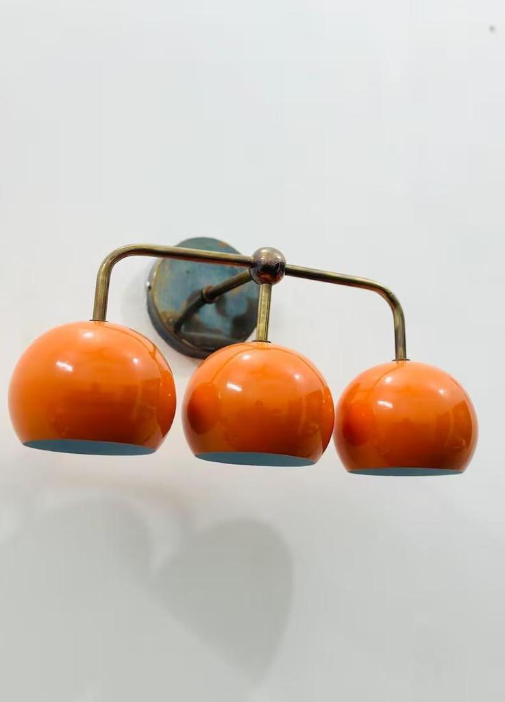 Mid Century Italian Brass Diabolo Wall Sconce - 3 Bulb Vanity Light