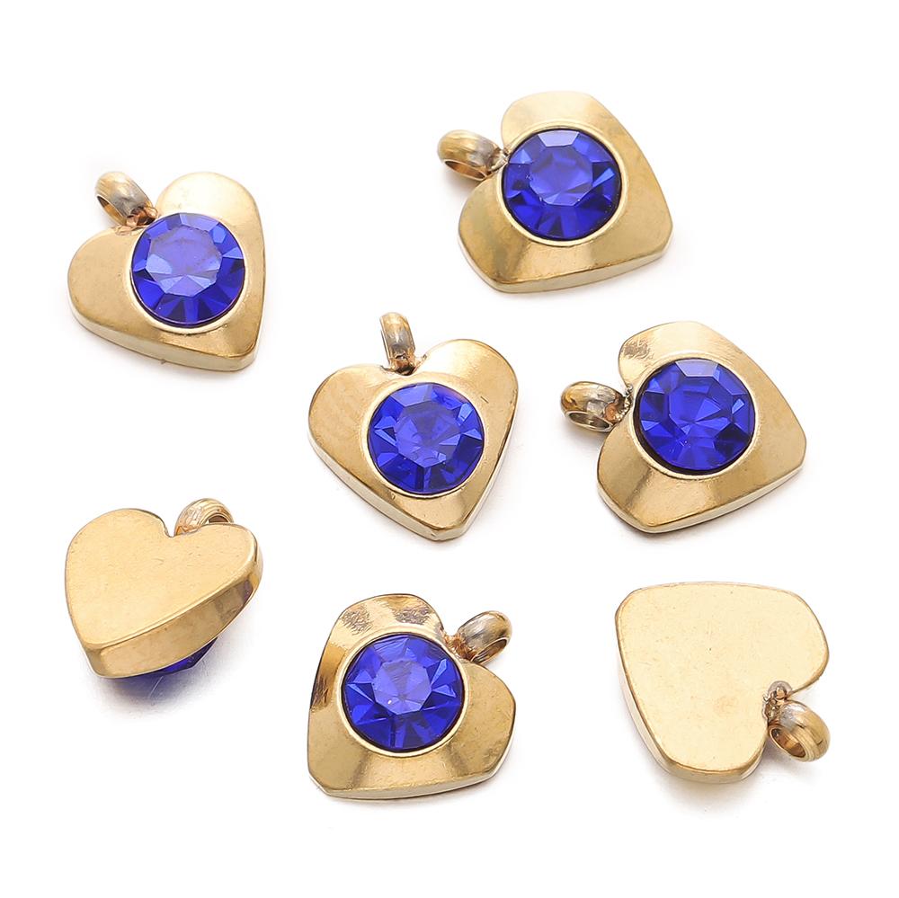 10pcs Gold Color Stainless Steel with Crystal Rhinestone Charms Heart Pendants for DIY Necklace Earrings Charm Jewelry Making