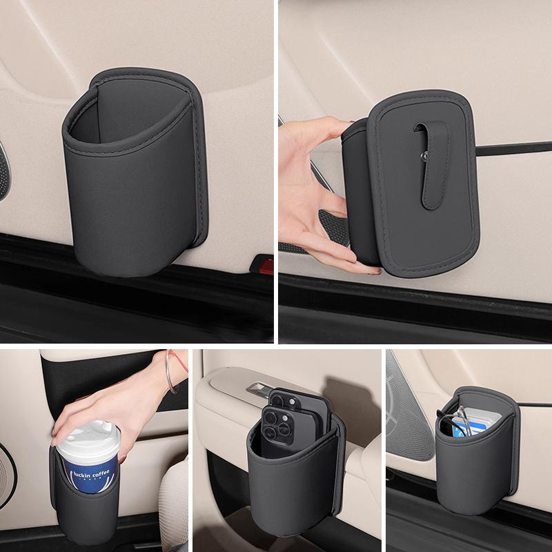 1 Car Door Cup Holder & Mobile Phone Holder, PU Leather Car Beverage Holder, Storage Box