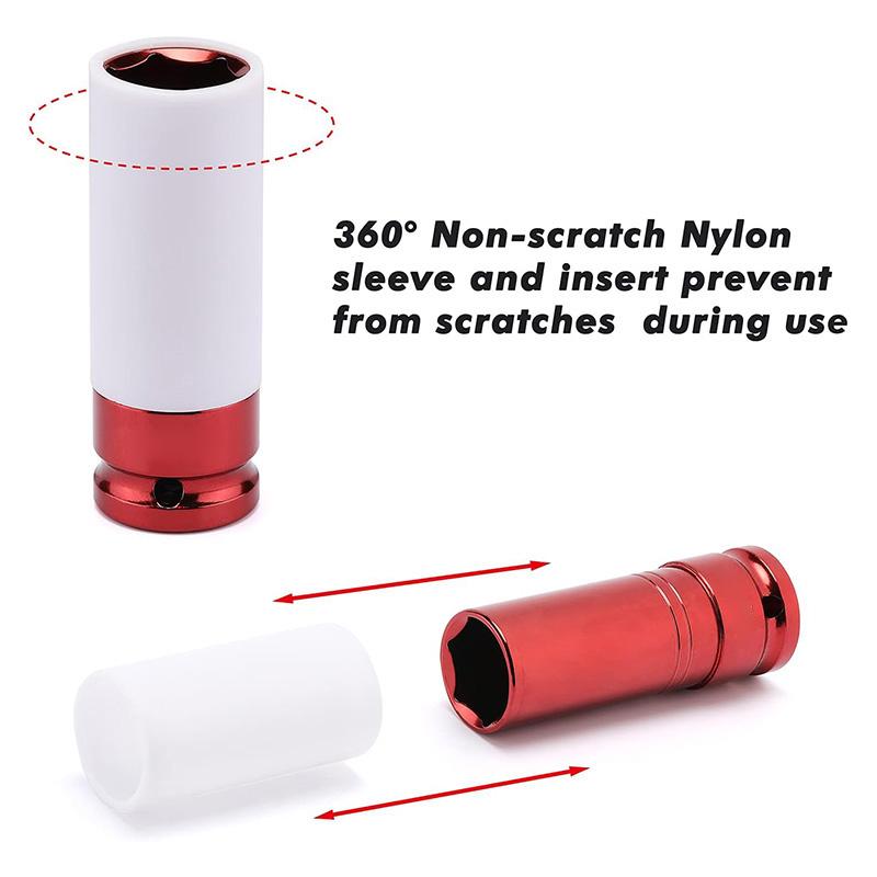 3pcs 1/2" Drive Wheel Nut Socket Set Protective Sleeve for Pneumatic Tire Removal Automotive Repair Tools 17/19/21mm
