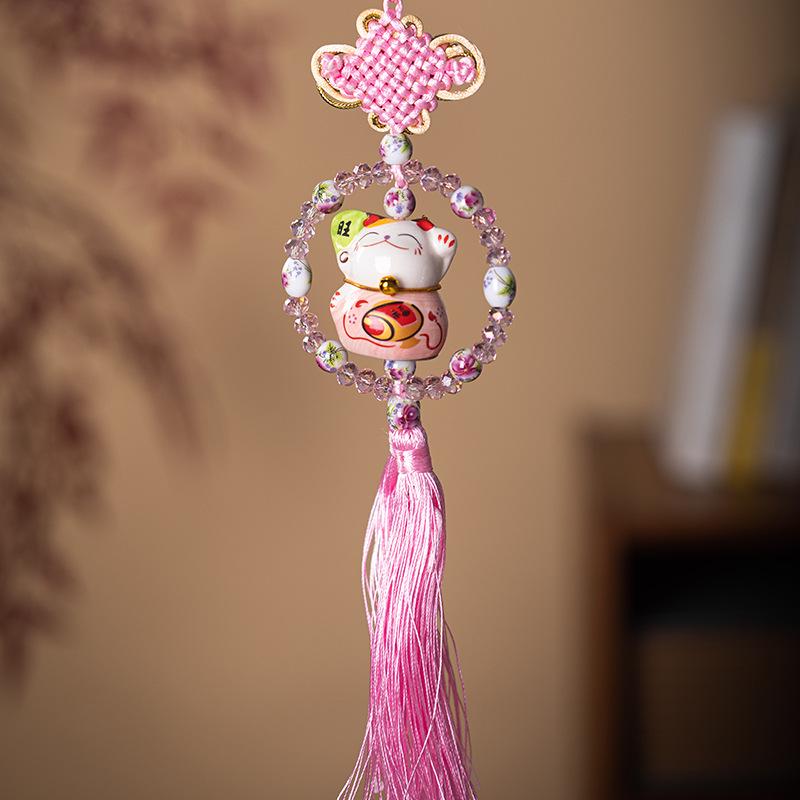 Car Lucky Cat Blessing Plate Rearview Mirror Ornament for Women's Safety