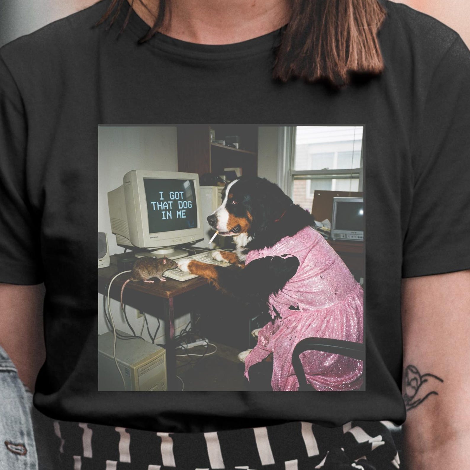 I Got That Dog In Me T-Shirt – Bernese Mountain Dog Meme, Retro Computer XL