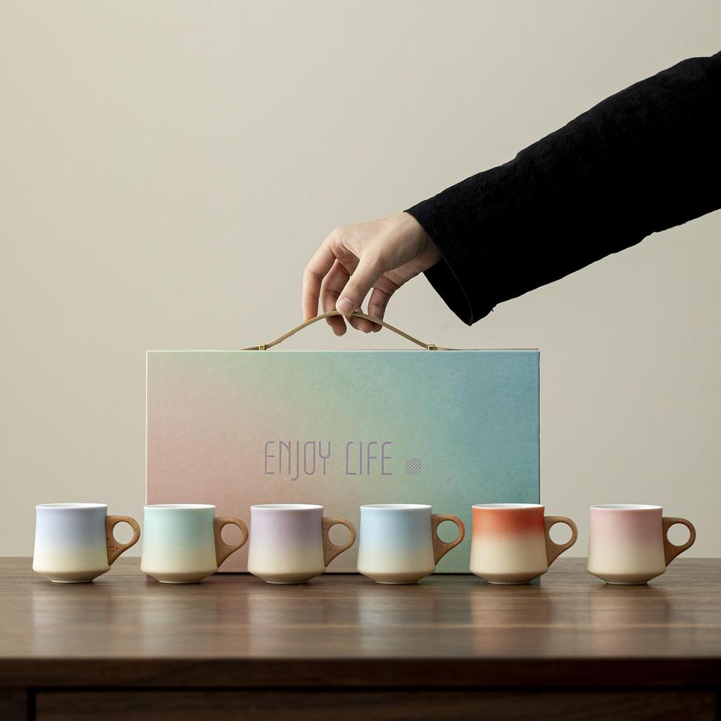 Exquisite Gradient Ceramic Tea & Coffee Cup Set - Perfect for Office or Event Souvenirs, Customizable with Logo.
