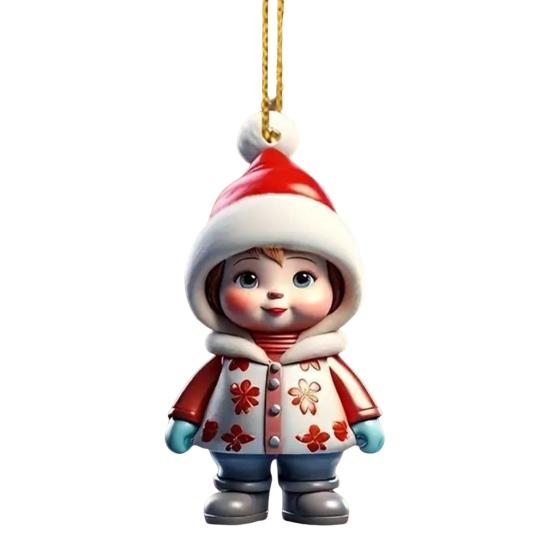 Ornament Cartoon Snowman Santa Claus Pendant 2D Acrylic Xmas Tree