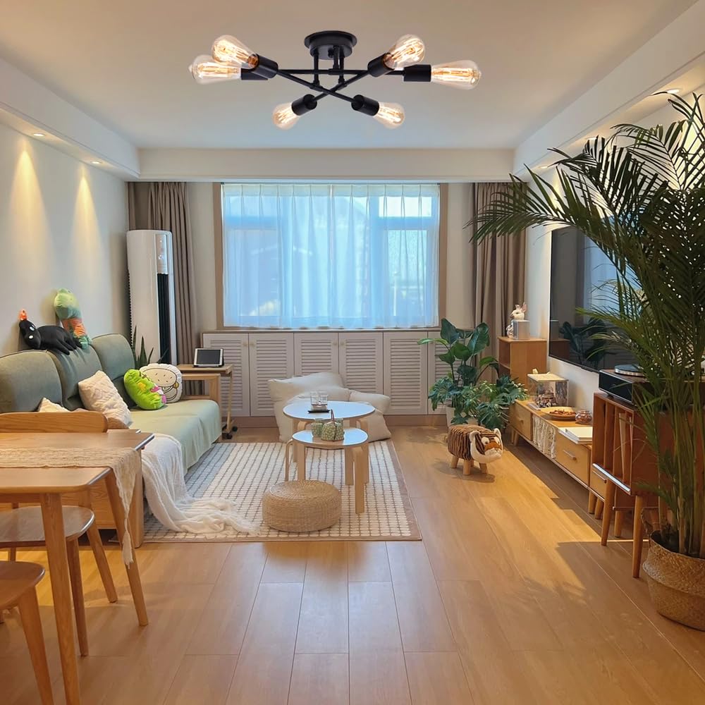 6-Light Pendant Light, Nordic, Industrial, Antique, Retro, Chandelier, Ceiling Lighting, Hanging Bulb, Stylish, Dining Room Lighting, Living Room