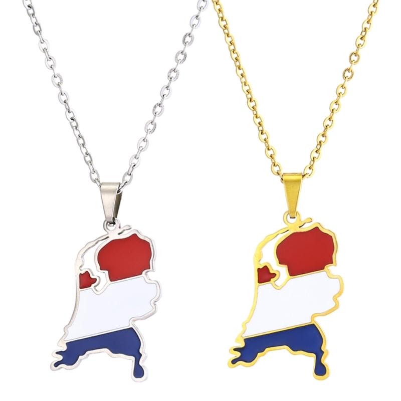 Vintage Netherlands Map Necklace Simple Flag Symbol Necklace Jewelry Stainless Steel Country Outline Pendant Necklace