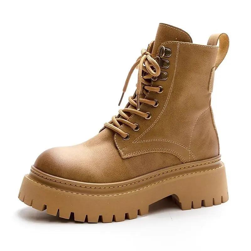 

Chunky Biker Booties Platform Female Short Shoes Leather Round Toe Women s Ankle Boots Spring 2025 on Offer Autumn Trend New In 40