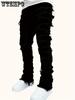 Design Durável, Jeans Masculino Slim Fit Bordado - Denim Elástico, Estilo Casual, Lavável à Máquina - Perfeito para Todas as Estações