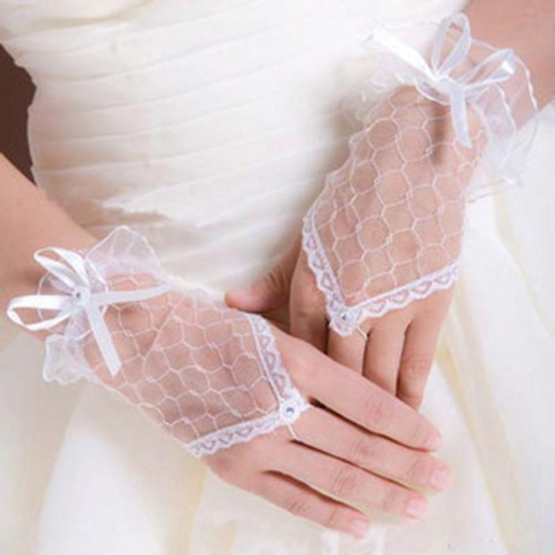 Flower Hollow Fingerless Gloves Women Mesh Dance Wedding Mitten Hand Decoration Bow Gothic Glove Net Yarn Mittens