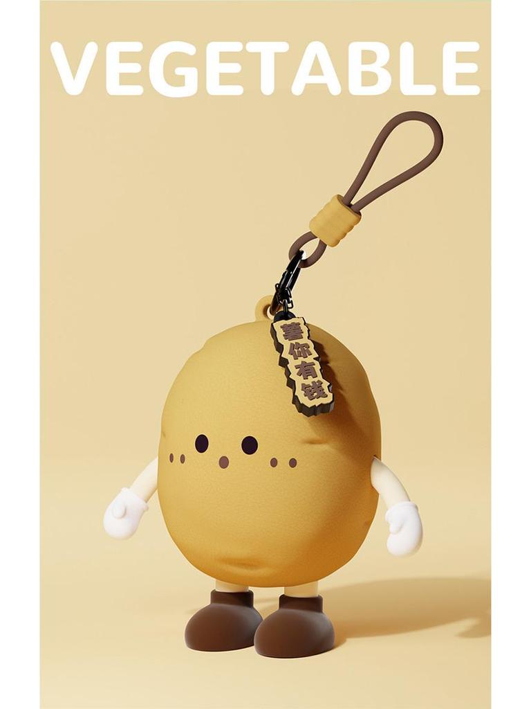 Q Version Cartoon Vegetable Silicone Keychain Earphone Coin Mini Bag Pendant for Kids