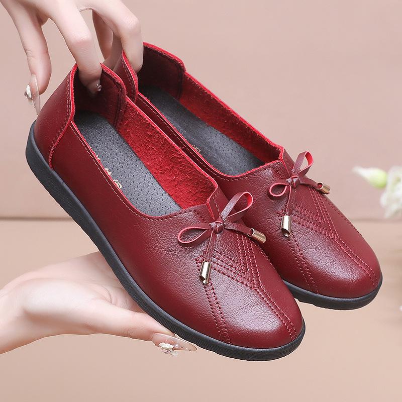 Spring Shoes Single Shoes Soft Sole Comfortable Non-slip Medium Leather Shoes In the Elderly Women's Shoes Spring and Autumn Models