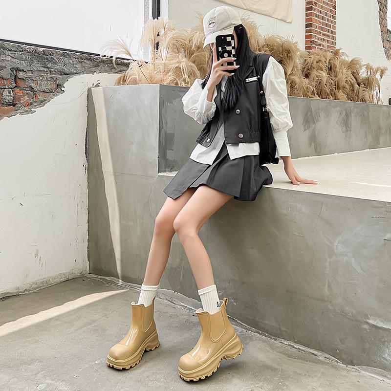 Women's rain boots, spring and autumn outdoor thick-soled low-cut non-slip height-increasing outdoor rain boots/overshoes