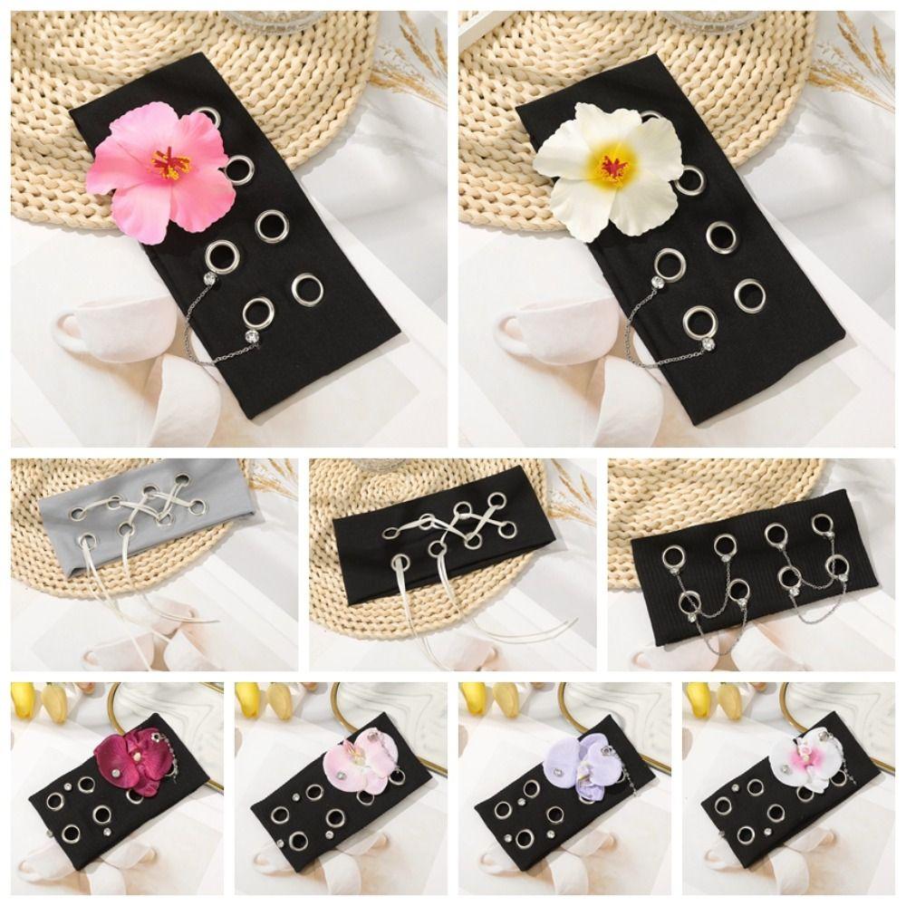Hollow Out Flower Elastic Headband Hibiscus Rhinestone Chain Headscarf  Girls