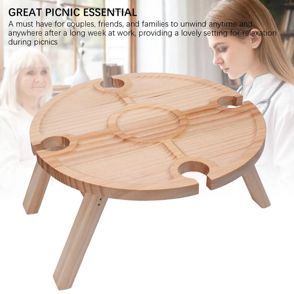 Portable Wine Picnic Table with 4 Wine Glasses Holder Lightweight Snack Tray Foldable Wine Tray for Party Camping Beach