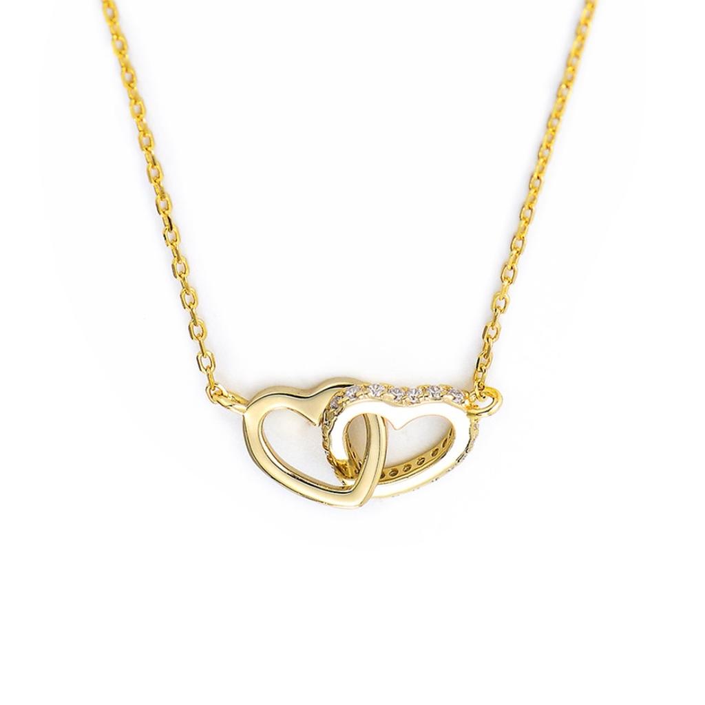 Sterling Silver Simple Diamond-set Love Interlocking Necklace Female Korean Version Classic Temperament Heart-shaped Versatile Collarbone Chain