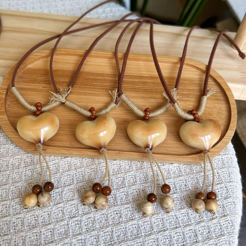 Ivory Heart Fruit Design Necklace for Women - Retro Style, Versatile Pendant Gift