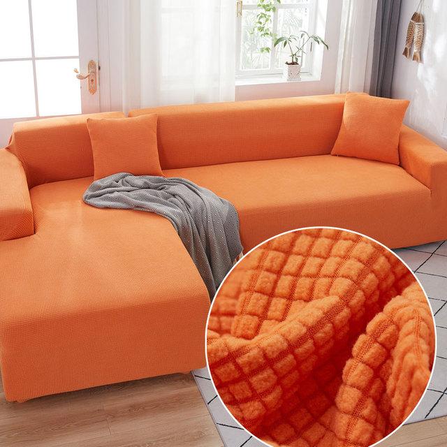 Pluche stoffen elastische bankhoes effen L-vormige bank 2 hoezen nodig voor woonkamer stretch hoes bank 1-seater 90-140cm