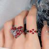 Personalized Red Enamel Dripping Oil Big Love Cross Open Ring Fashion High Sense Index Finger Ring Jewelry