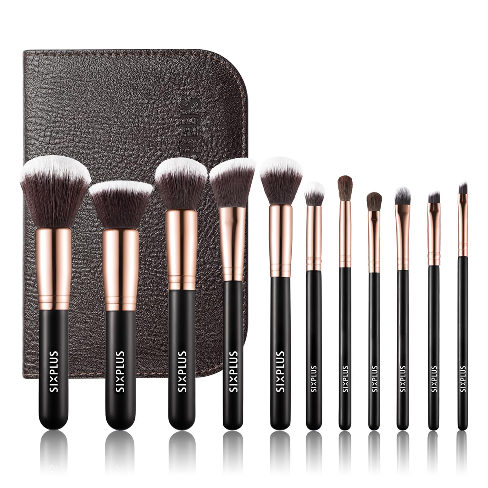 

SIXPLUS Makeup Brush Noble Classic Elegant and Includes Cosmetic Black 11-Piece Set, Gold, Series, Soft, Pouch,