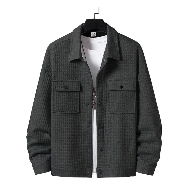 New TEMU Spring and Autumn Men's Casual Jacquard Small Checked Loose Jacket Shirt