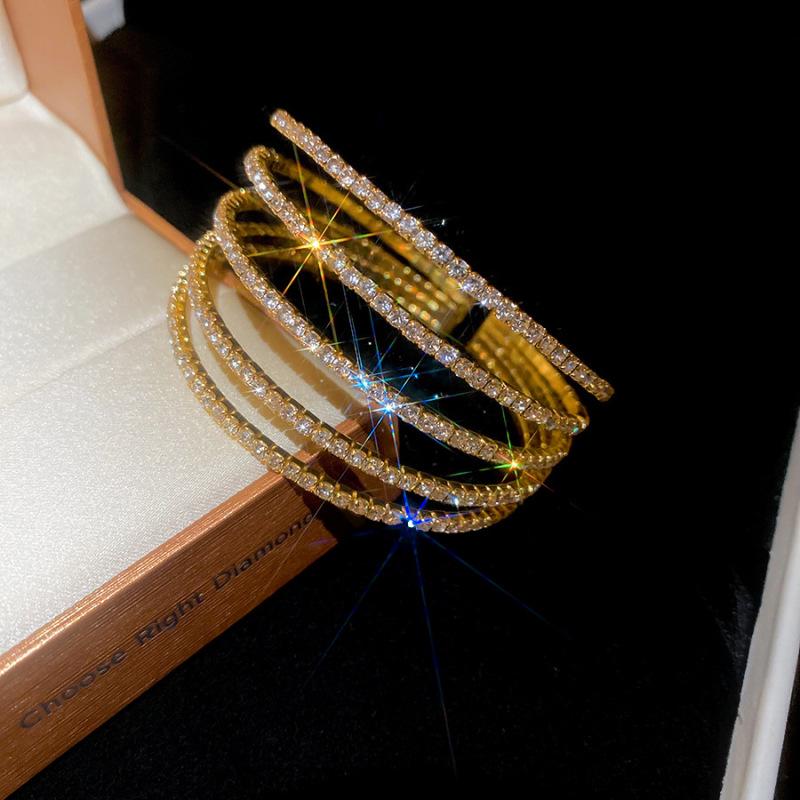 Elegant Multi-Layered Diamond Inlaid Open Bangle: Light Luxury Fashion Bracelet for Women