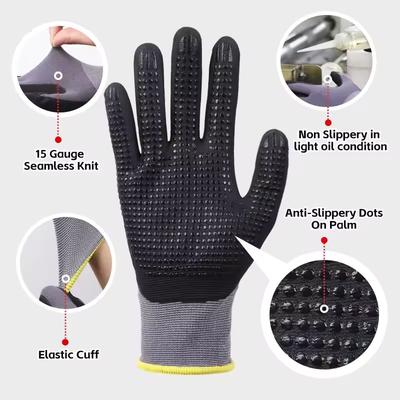 Guantes de Trabajo de Seguridad Recubiertos de Microespuma Agarre con Puntos de Nitrilo Guantes de Seguridad de Punto Sin Costuras para Hombres Mujeres Jardinería Montaje Industrial