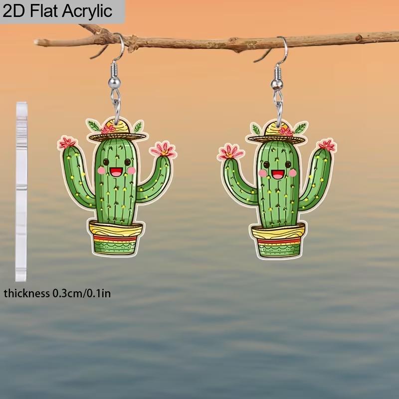 Cross-border new cute dancing cactus earrings 2D flat acrylic creative European and American May 5th earrings