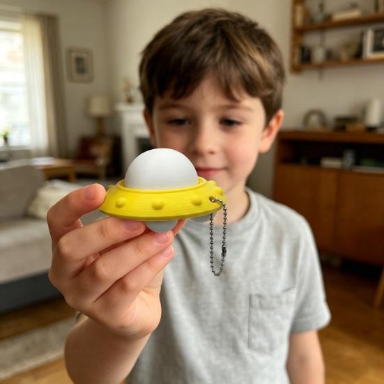 Decompression Toy Compact Size Flying Saucer Clicker Charm Key Chain with Tactile Feedback Stress Relief Quiet Fidget Toy