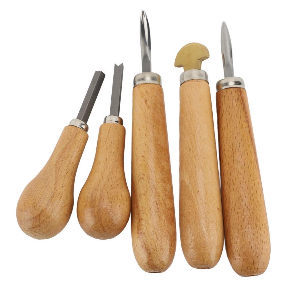 5Pcs Durable Tip Setting Tool Wood Handle Carving Chisel Long Use Prong Pusher Jewelry Making