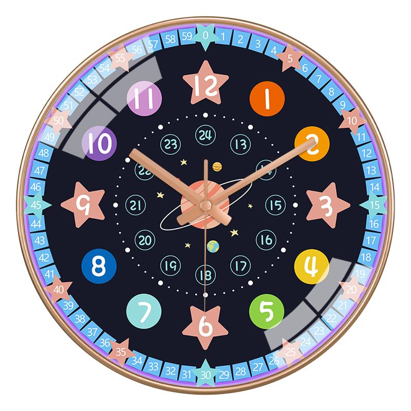 Time Teaching Wall Clock, 14 Inch Early Education Silent Clock with Large Colorful Numbers, Learning Clock for Kids Bedroom