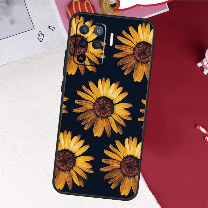Beauty Yellow Sunflower Case For Oppo A17 A57 A77 A74 A54 A94 A78 A98 A18 A60 A80 A40 A38 A58 A96 A76 A16 A15 A5 Pro