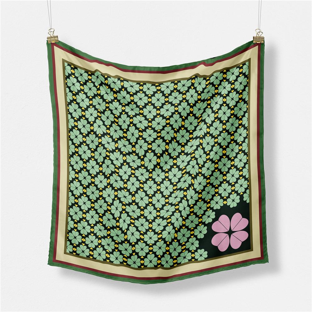 Twill Silk Scarf Woman Cashew Painting Square Scarves Wraps Bandana Small Hijab Silk Foulards Tie Headband Neckerchief 53CM